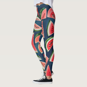 Summer Watercolor Watermelon Slices Patten Leggings