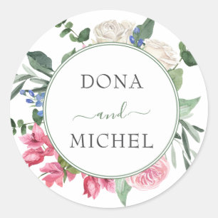 Summer Watercolor Wild Floral Wedding Classic Round Sticker