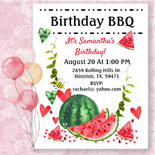 Summer Watermelon Birthday BBQ Cookout Invitation
