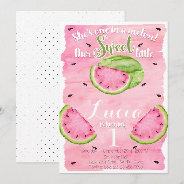 Summer Watermelon Birthday Party Invitation Invite (Front/Back)