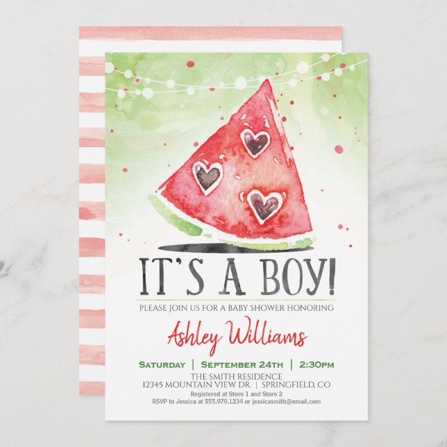 Summer Watermelon Boy Baby Shower Invitation (Front/Back)