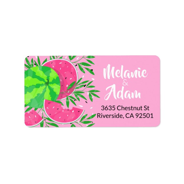 Summer Watermelon Branches Bright Tropical Label (Front)