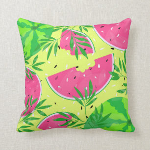 Summer Watermelon Branches Bright Tropical Throw Pillow