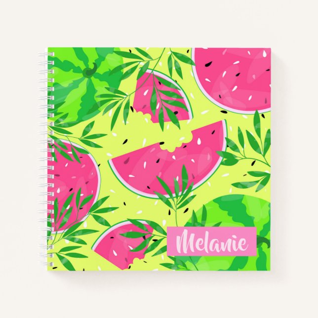 Summer Watermelon Branches Tropical Personalized Notebook (Front)