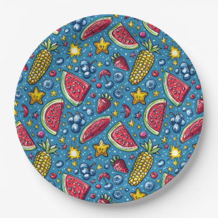 Summer Watermelon Corn and Fruit Paper Plates BBQ