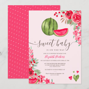 Summer watermelon floral watercolor baby shower invitation