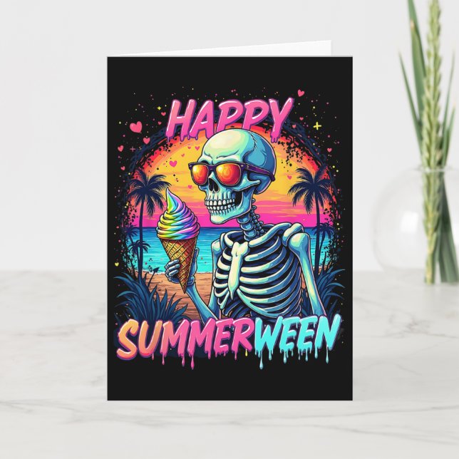 Summer Watermelon Jack-o-lantern Happy Summerween  Card (Front)