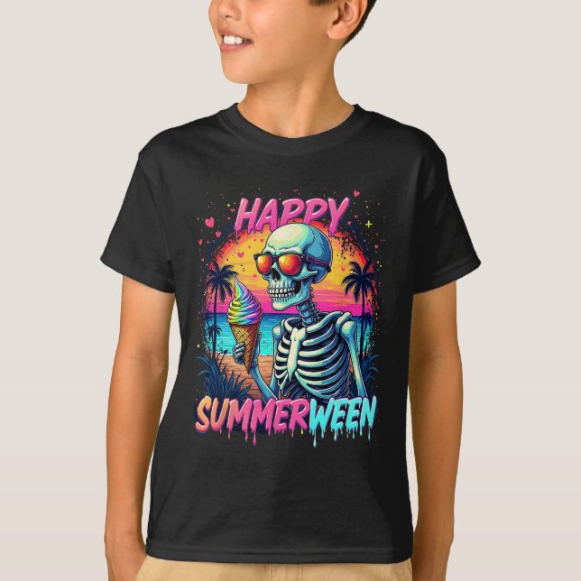 Summer Watermelon Jack-o-lantern Happy Summerween  T-Shirt (Front)