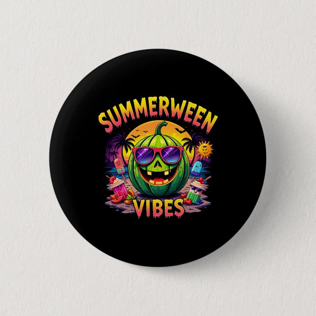 Summer Watermelon Jack-o-lantern Summerween Vibes  2 Inch Round Button (Front)