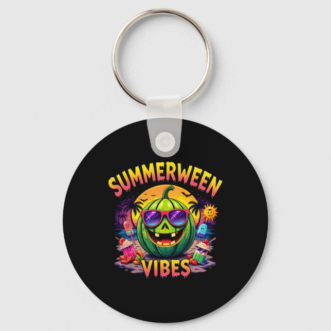 Summer Watermelon Jack-o-lantern Summerween Vibes  Keychain (Front)