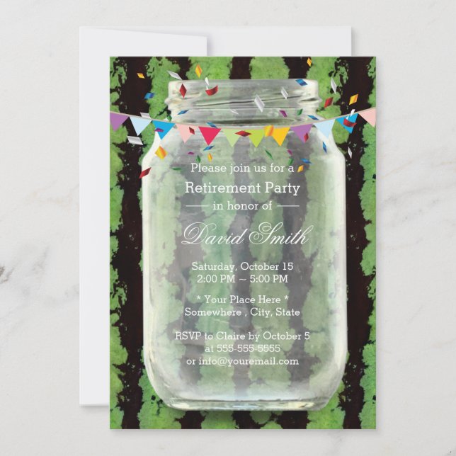 Summer Watermelon Mason Jar Retirement Party Invitation (Front)