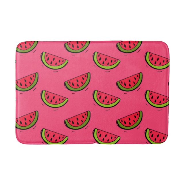 Summer Watermelon on Pink Pattern Bath Mat (Front)