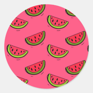 Summer Watermelon on Pink Pattern Classic Round Sticker