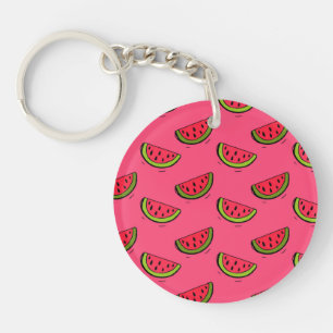 Summer Watermelon on Pink Pattern Keychain
