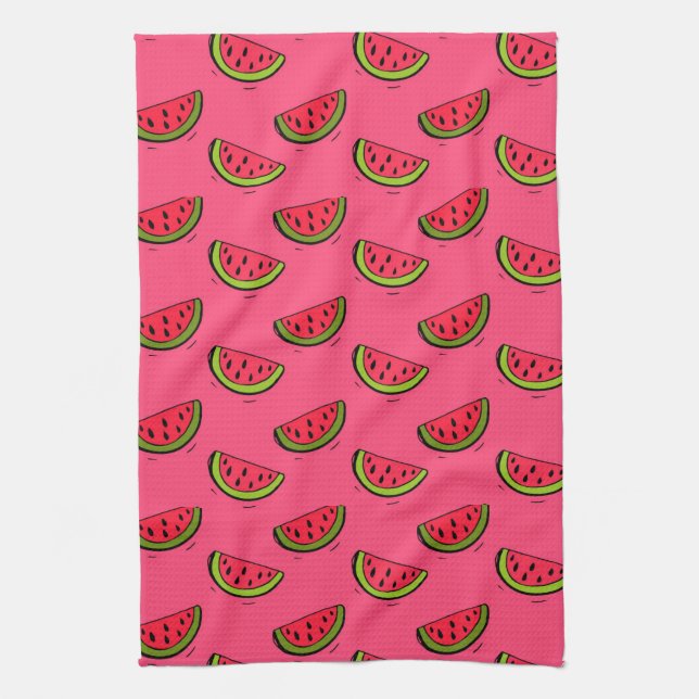 Summer Watermelon on Pink Pattern Kitchen Towel (Vertical)