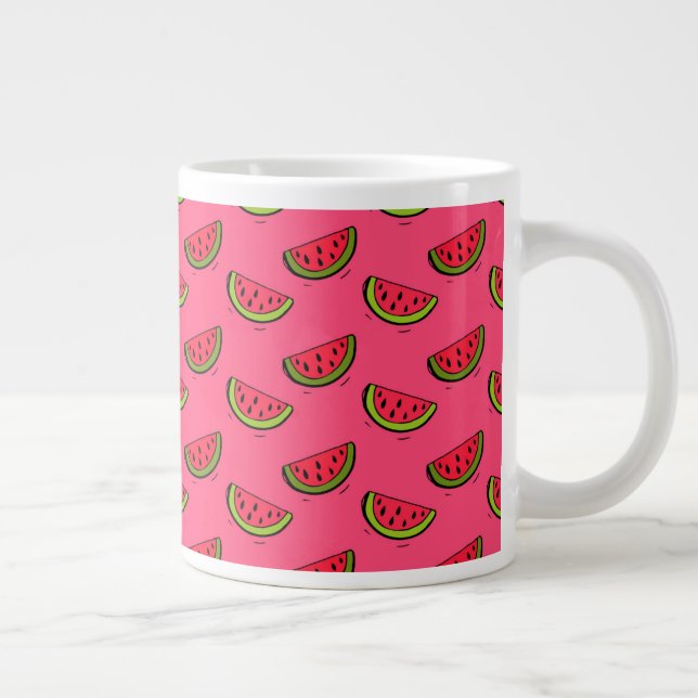 Summer Watermelon on Pink Pattern Large Coffee Mug (Right)