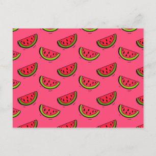 Summer Watermelon on Pink Pattern Postcard