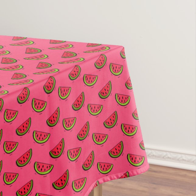 Summer Watermelon on Pink Pattern Tablecloth (In Situ)