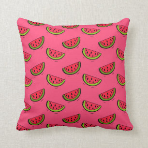 Summer Watermelon on Pink Pattern Throw Pillow