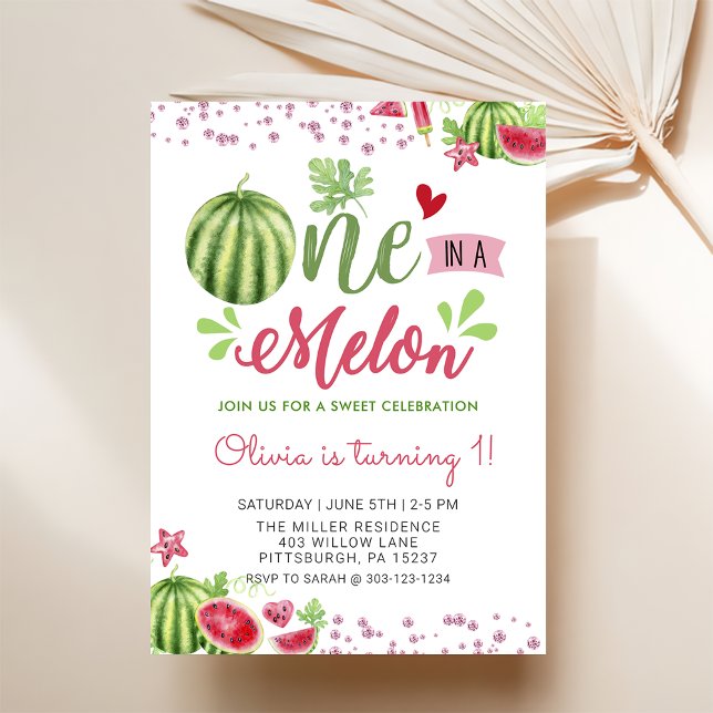 Summer Watermelon One In A Melon Birthday Invitation (Creator Uploaded)