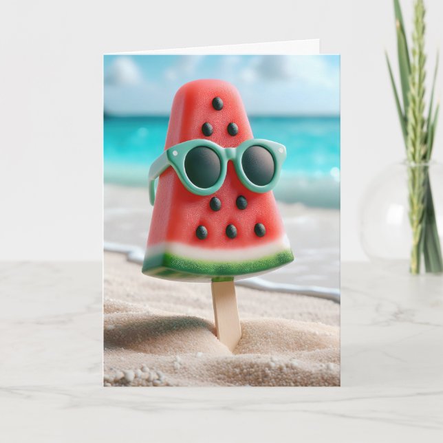 Summer Watermelon Popsicle With Sunglasses Card (Front)