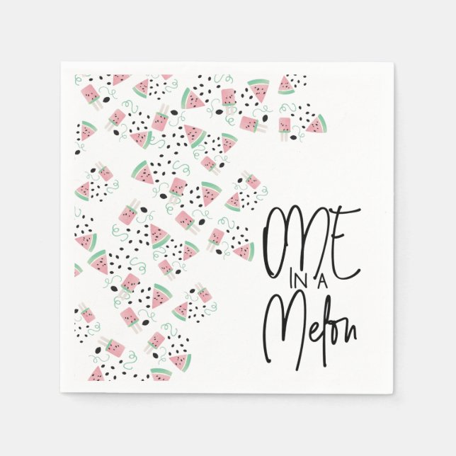 Summer Watermelon Seed Swirl Illustration Party Napkin (Front)