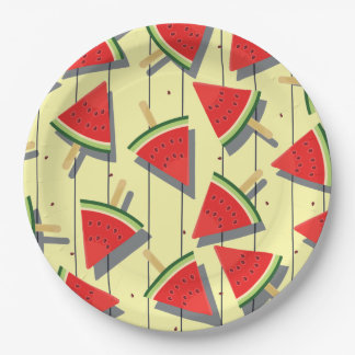 Summer Watermelon Slices Pattern, Red and Green Paper Plate