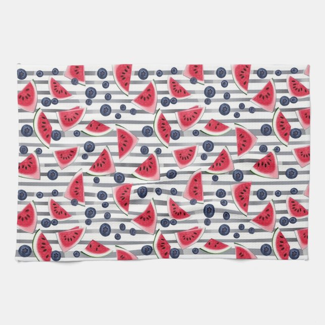 Summer Watermelon Stripes Kitchen Towel (Horizontal)