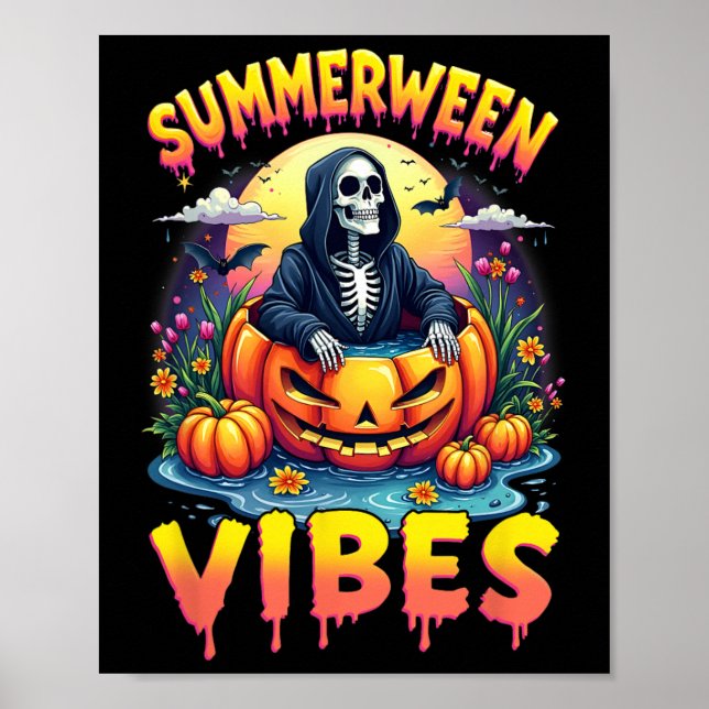 Summer Watermelon Summerween Vibes Skeleton Jack-o Poster (Front)