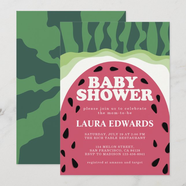 Summer Watermelon Sweet Melon Baby Shower Invitation (Front/Back)
