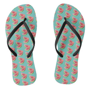 Summer Watermelon Watercolor Pair Sliced Fruit  Flip Flops