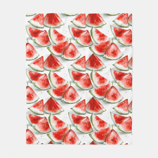 Summer Watermelon Watercolor Pattern Fleece Blanket (Front)