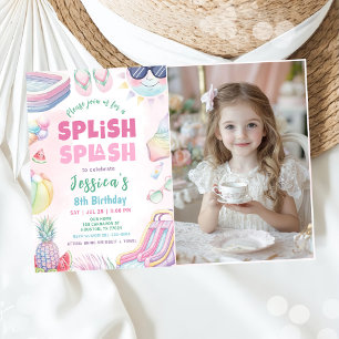 Summer Waterslide Girl Birthday Party Photo Invitation