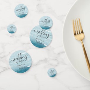 Summer wedding by the blue wavy sea ombre ocean confetti