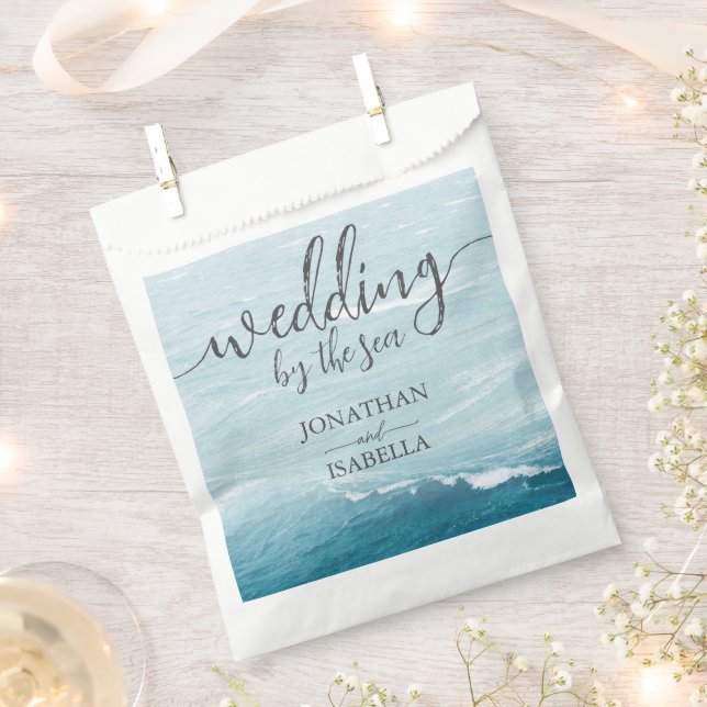 Summer wedding by the blue wavy sea ombre ocean favour bag (Clipped)