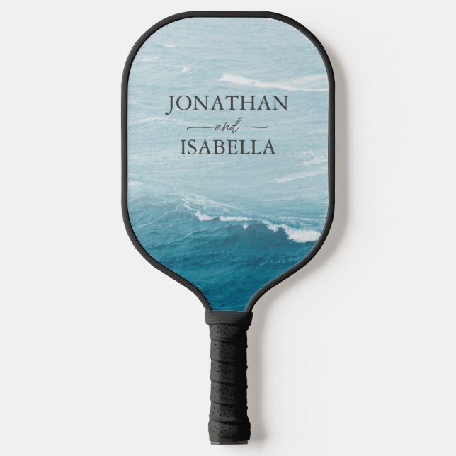Summer wedding by the blue wavy sea ombre ocean pickleball paddle (Front)