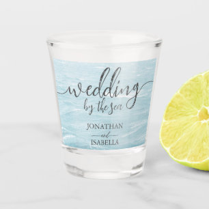 Summer wedding by the blue wavy sea ombre ocean shot glass