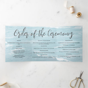 Summer wedding by the blue wavy sea ombre ocean Tri-Fold programme