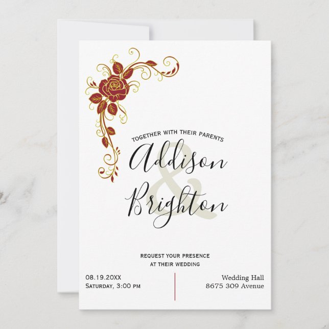 Summer Wedding Elegant Stylized Rose Invitation (Front)