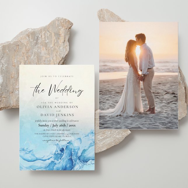 Summer Wedding Ocean Blue Wedding Invitation (Creator Uploaded)