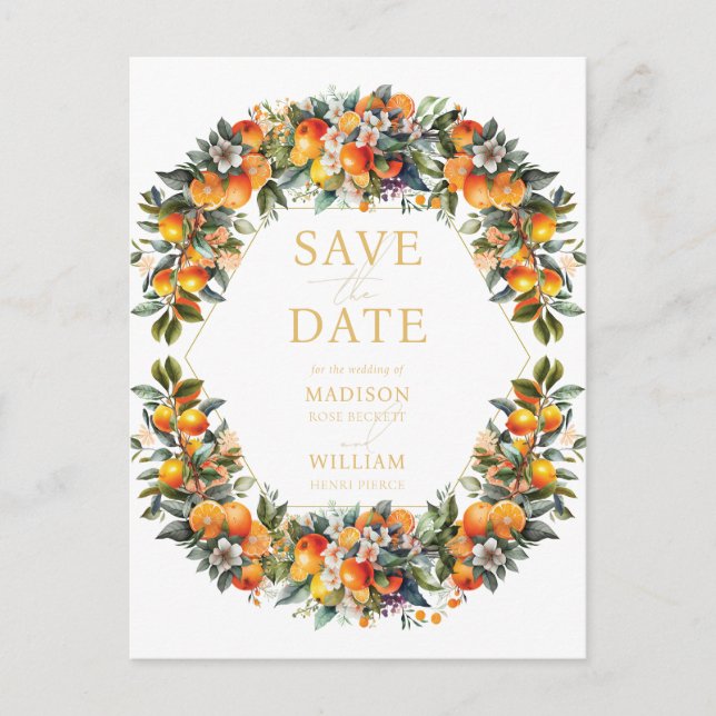 Summer Wedding Orange Citrus Save the Date Announcement Postcard (Front)
