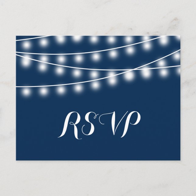 Summer Wedding String Lights RSVP Invitation Postcard (Front)