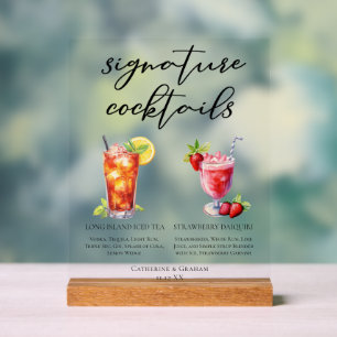 Summer Wedding Tropical Signature Cocktails Acrylic Sign