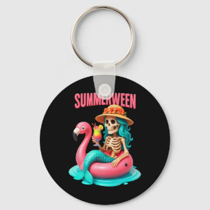 Summer-ween Mermaid Skeleton Flamingo Halloween Be Keychain
