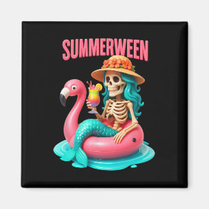 Summer-ween Mermaid Skeleton Flamingo Halloween Be Magnet