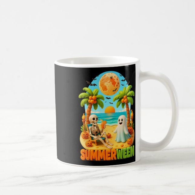 Summer-ween Skeleton Ghost Beach Palm Halloween Su Coffee Mug (Right)