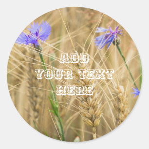 Summer wheat field with blue cornflowers  classic round sticker