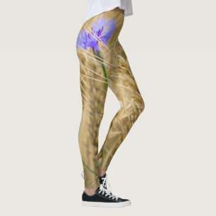 Summer wheat field with blue cornflowers leggings