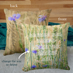 Summer wheat field with blue cornflowers throw pillow