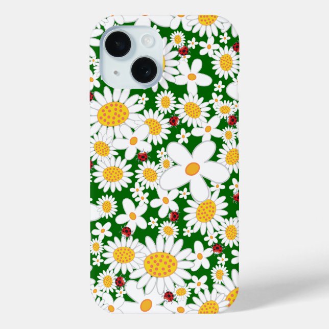 Summer White Daisies and Whimsical Red Ladybugs Case-Mate iPhone Case (Back)
